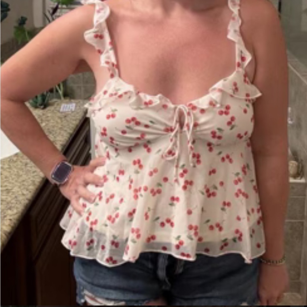 Wild Fable Cream and Red Cherry Print Top